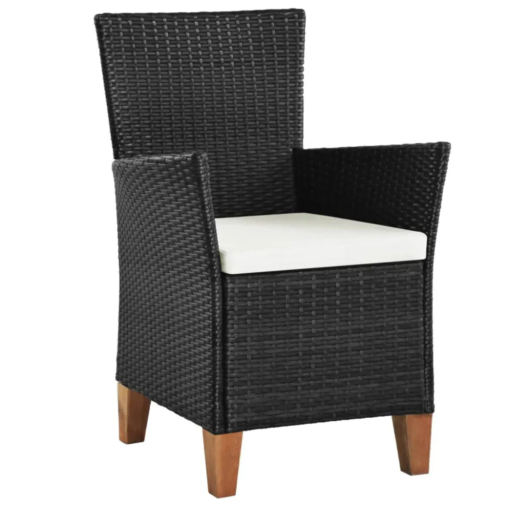 Pouf Portaoggetti Sedie da Esterno con Cuscini Polyrattan Nero