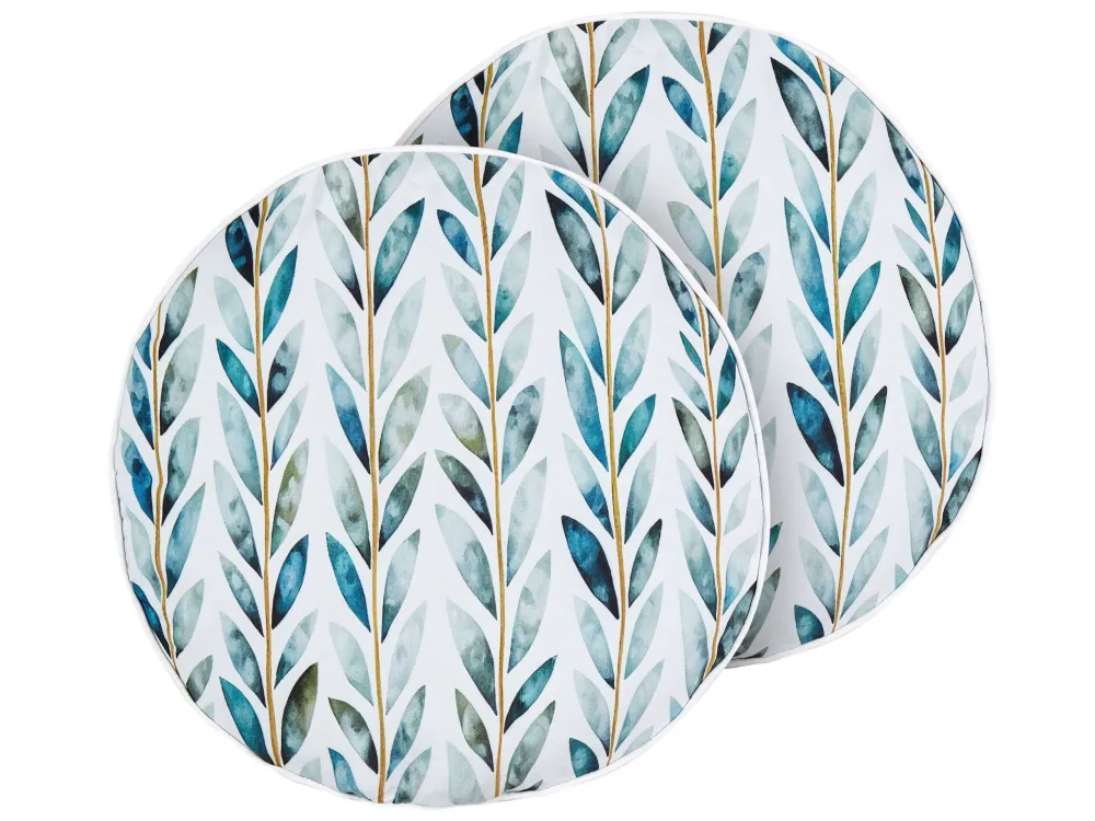 Pouf Portaoggetti Set di 2 cuscini da esterno tessuto bianco e verde ⌀ 40 cm LOANO