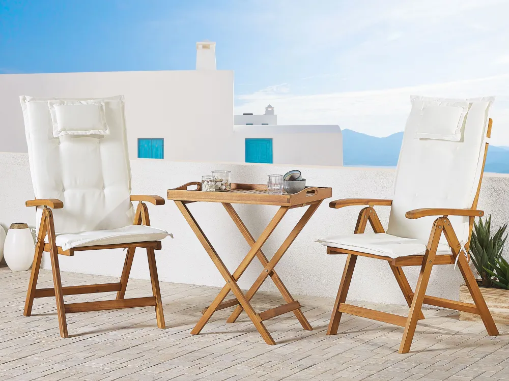 Pouf Portaoggetti Set di 2 cuscini tessuto bianco crema per la sedia da giardino TOSCANA/JAVA