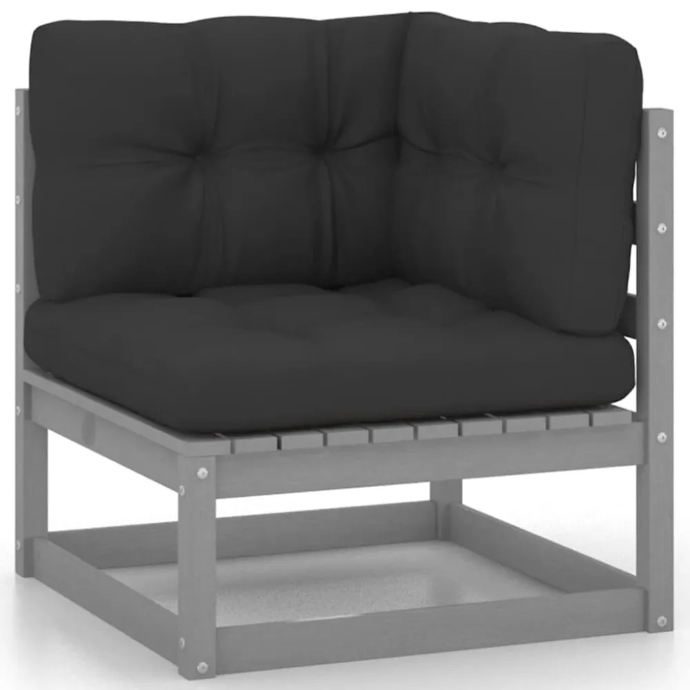 Pouf Portaoggetti Set Divani da Giardino 12pz con Cuscini Grigio Massello di Pino