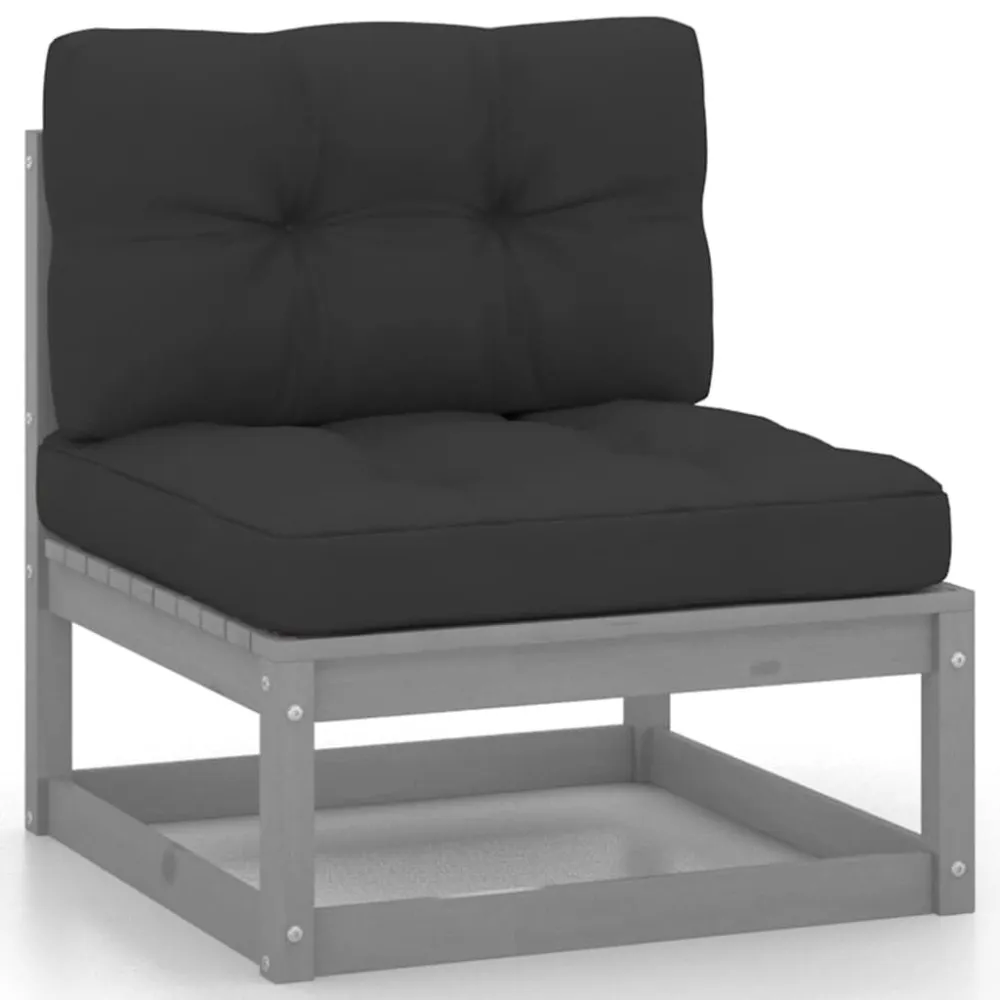Pouf Portaoggetti Set Divani da Giardino 12pz con Cuscini Grigio Massello di Pino