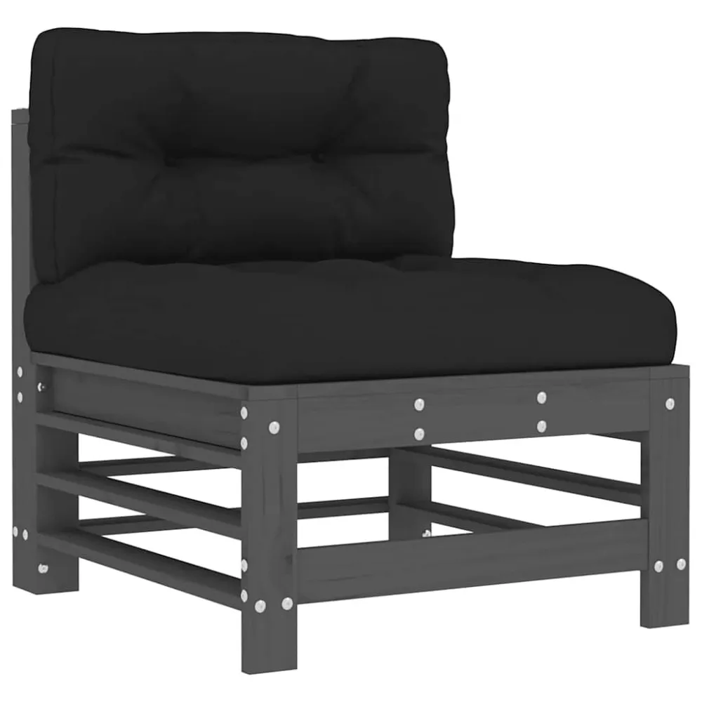 Pouf Portaoggetti Set Divani da Giardino 5pz con Cuscini Legno Massello Grigio