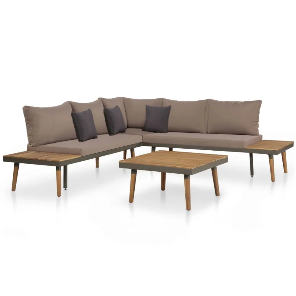 Pouf Portaoggetti Set Divani da Giardino 4 pz con Cuscini Legno di Acacia Marrone