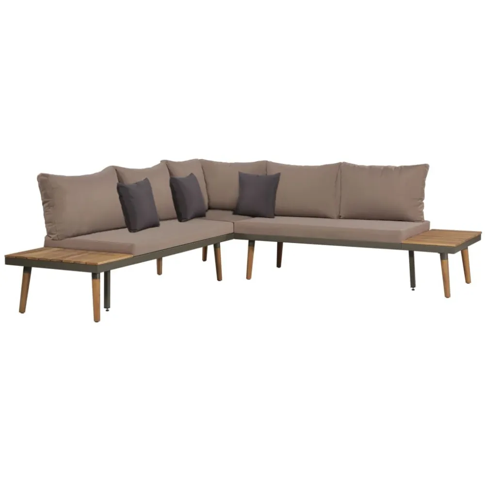 Pouf Portaoggetti Set Divani da Giardino 4 pz con Cuscini Legno di Acacia Marrone