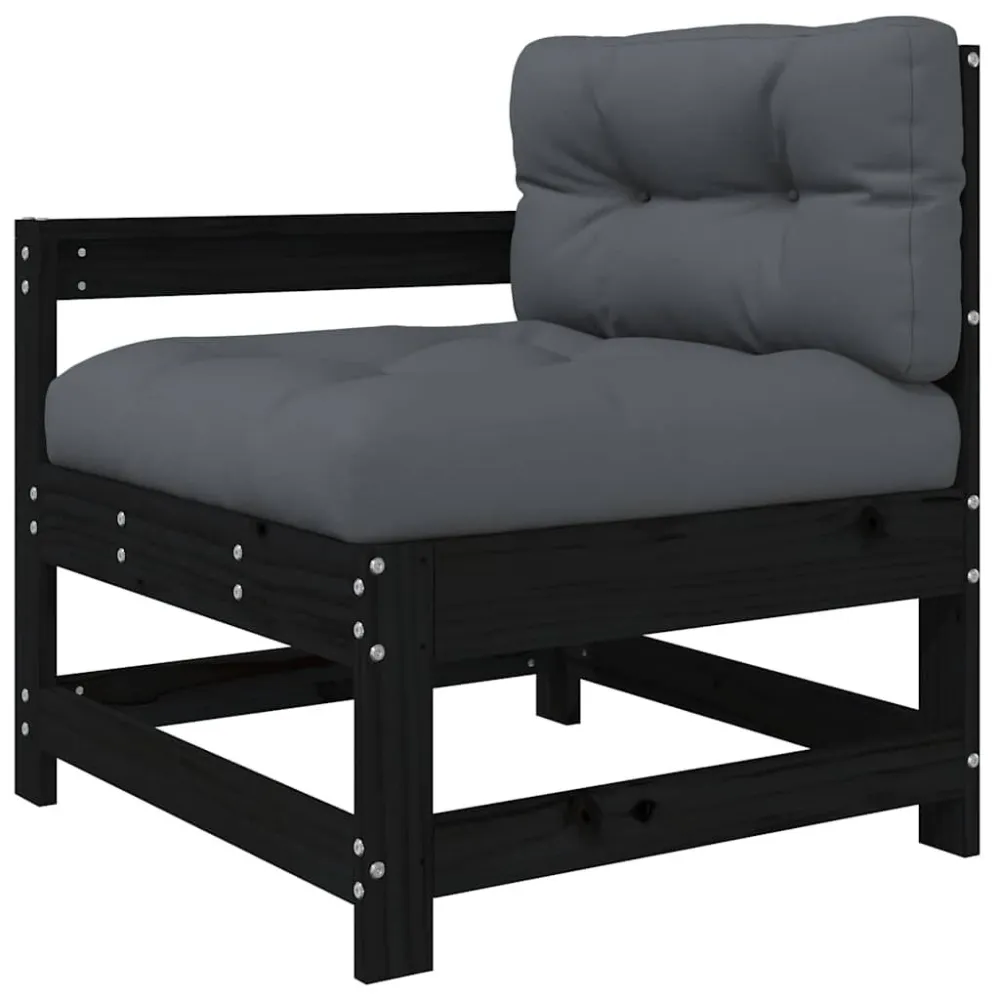 Pouf Portaoggetti Set Divani da Giardino 3 pz con Cuscini Legno Massello Nero