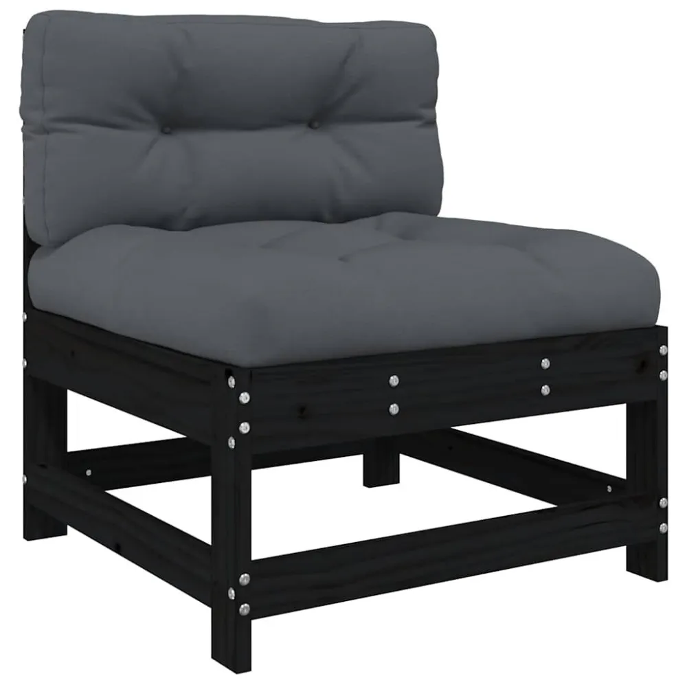 Pouf Portaoggetti Set Divani da Giardino 3 pz con Cuscini Legno Massello Nero