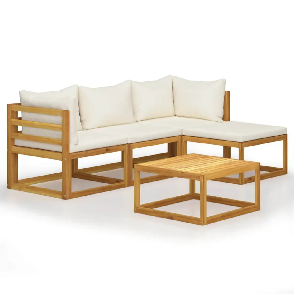 Pouf Portaoggetti Set Divani Giardino 5 pz con Cuscini Legno Massello di Acacia