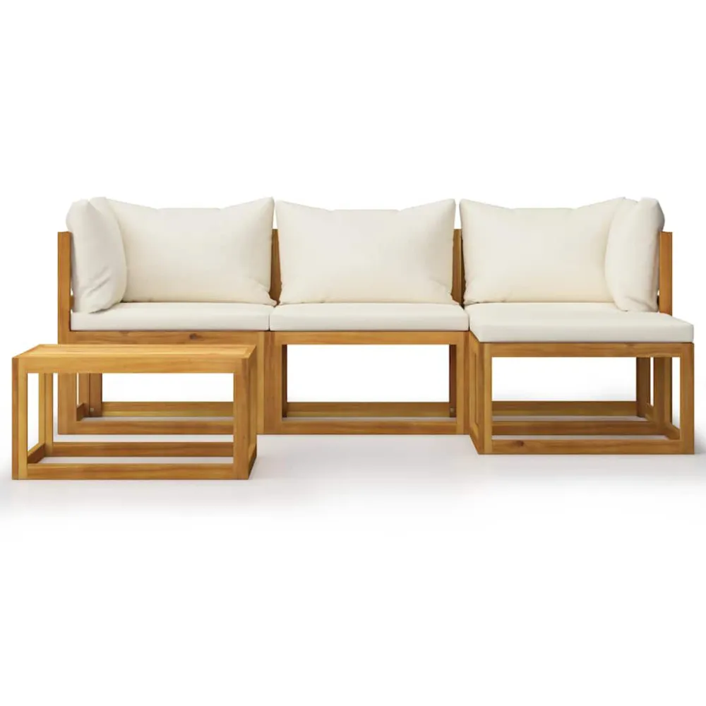Pouf Portaoggetti Set Divani Giardino 5 pz con Cuscini Legno Massello di Acacia
