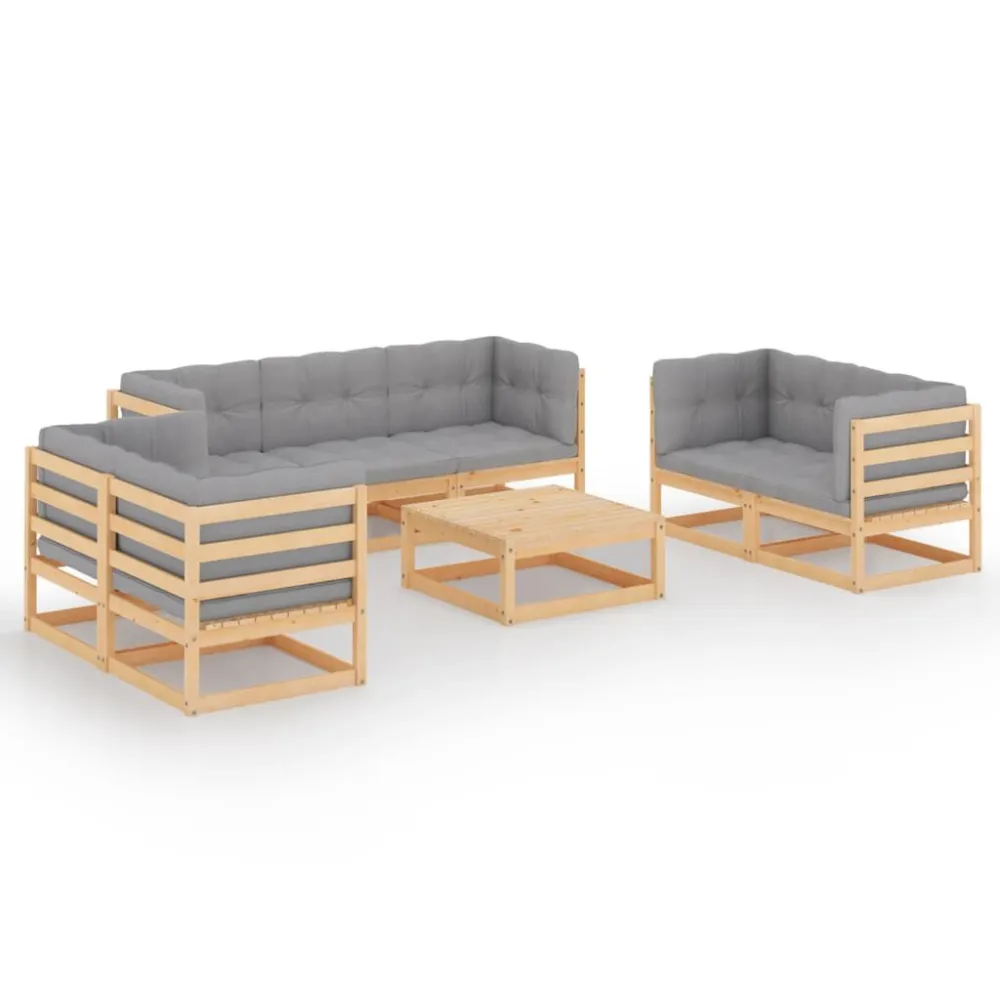 Pouf Portaoggetti Set Divani da Giardino 8 pz con Cuscini Legno Massello di Pino