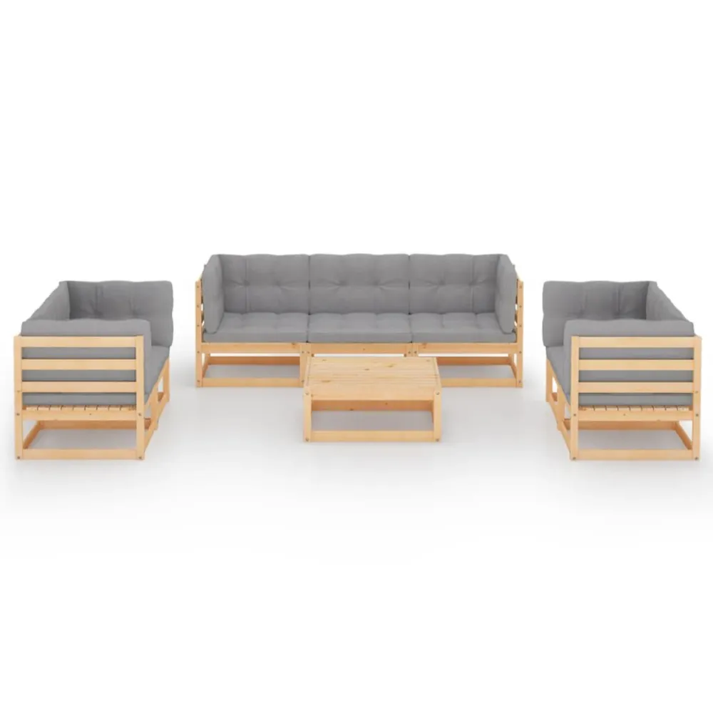Pouf Portaoggetti Set Divani da Giardino 8 pz con Cuscini Legno Massello di Pino