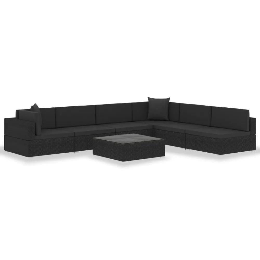 Pouf Portaoggetti Set Divani da Giardino 7 pz con Cuscini Polyrattan Nero