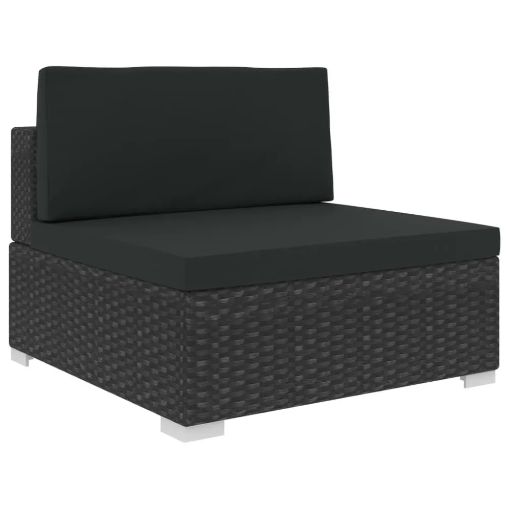 Pouf Portaoggetti Set Divani da Giardino 7 pz con Cuscini Polyrattan Nero