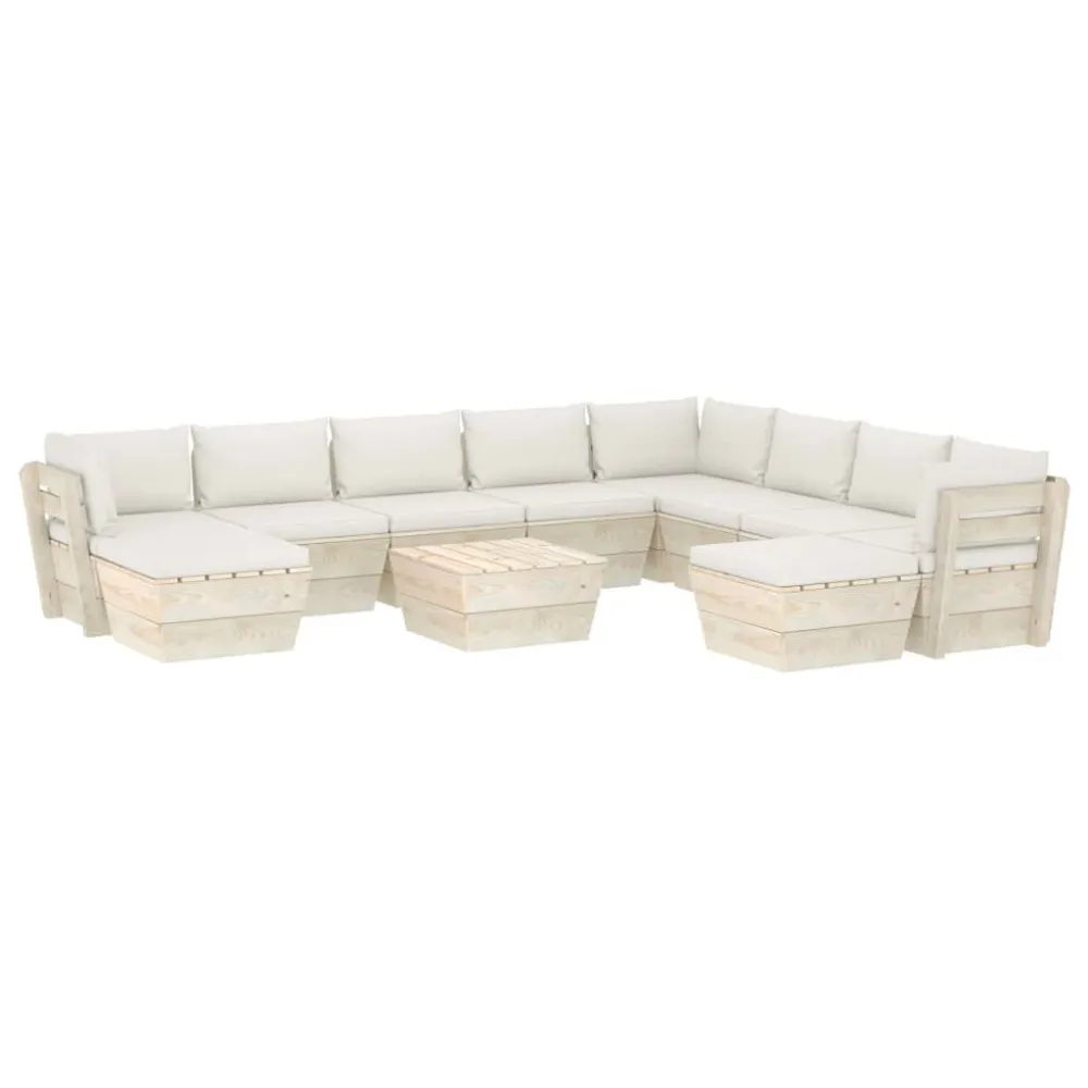 Pouf Portaoggetti Set Divani da Giardino su Pallet 11 pz con Cuscini Legno Abete