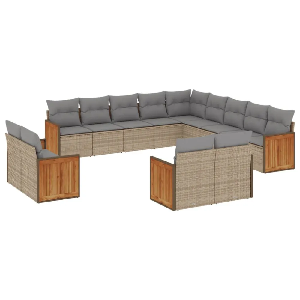 Pouf Portaoggetti Set Divano da Giardino 13 pz con Cuscini Nocciola Polyrattan