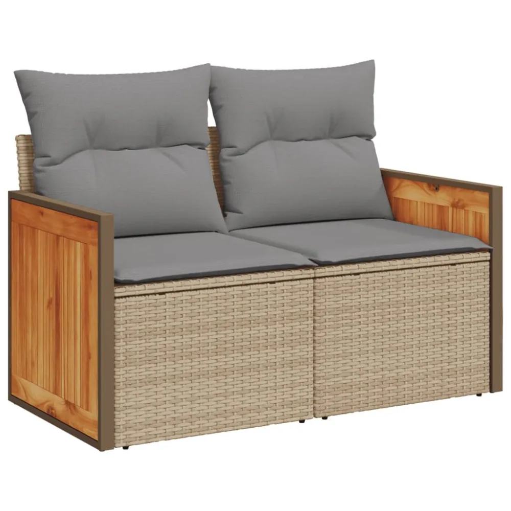Pouf Portaoggetti Set Divano da Giardino 13 pz con Cuscini Nocciola Polyrattan