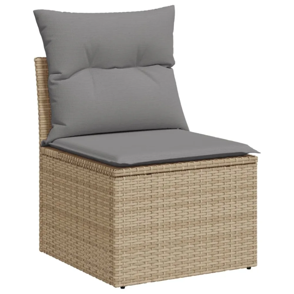 Pouf Portaoggetti Set Divano da Giardino 13 pz con Cuscini Nocciola Polyrattan