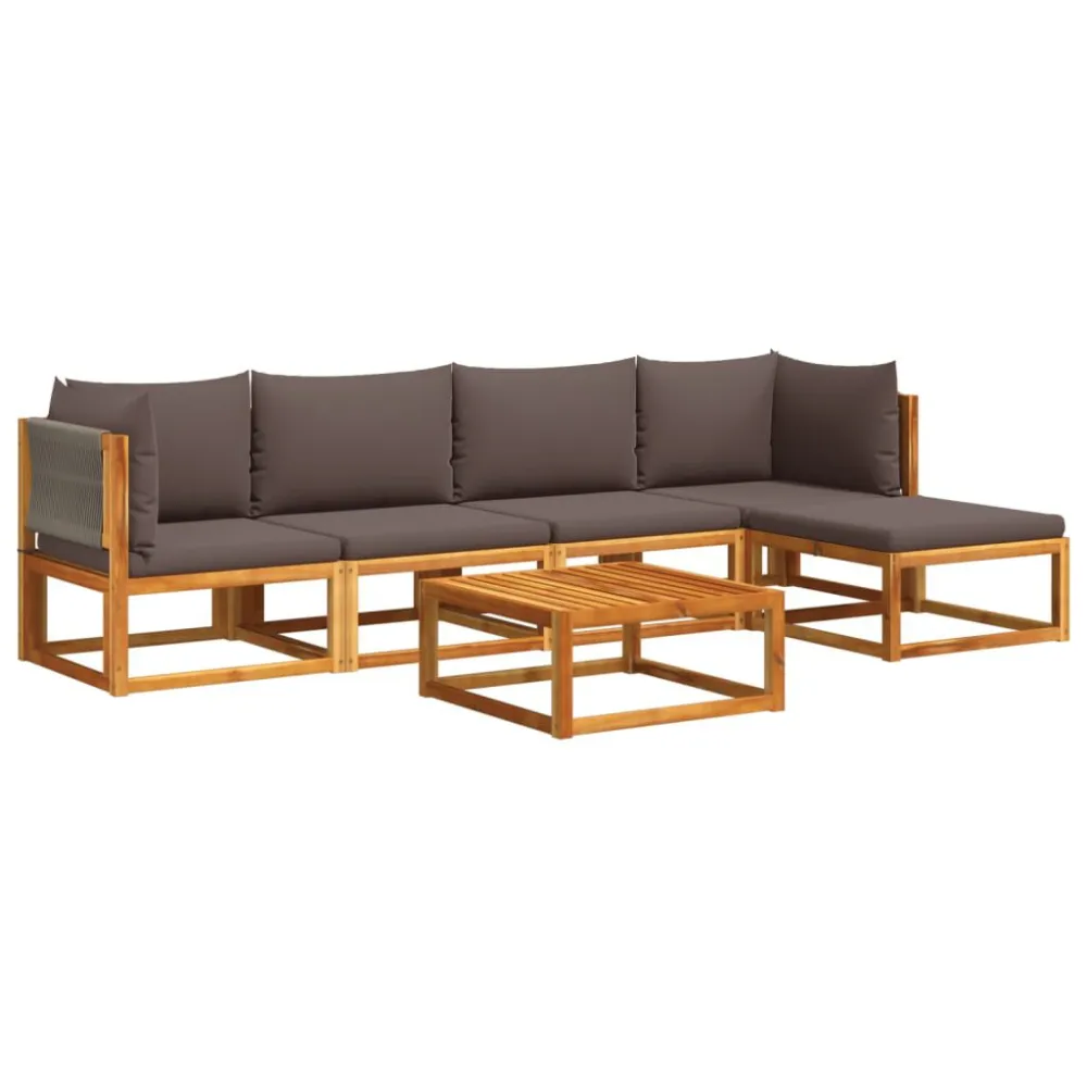 Pouf Portaoggetti Set Divano da Giardino 6 pz con Cuscini Massello di Acacia