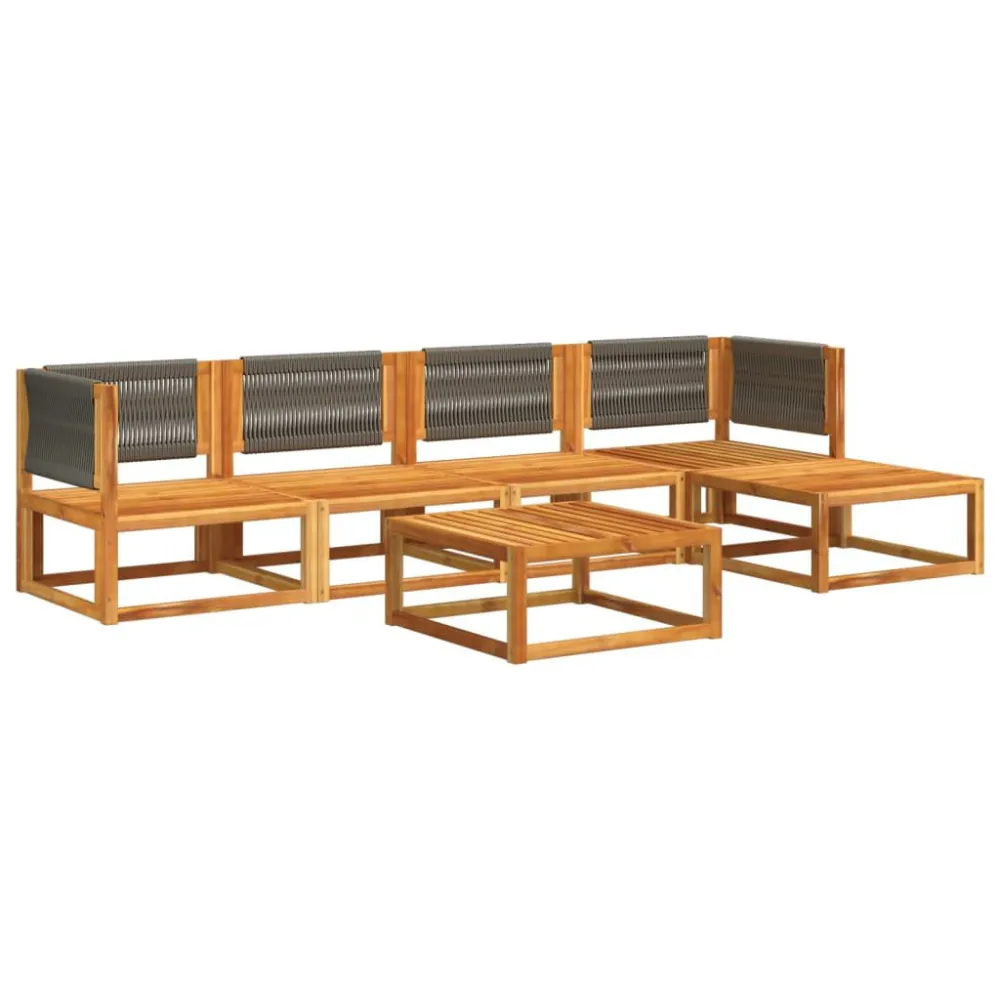 Pouf Portaoggetti Set Divano da Giardino 6 pz con Cuscini Massello di Acacia