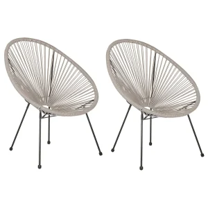 Pouf Portaoggetti Set 2 Garden Chairs ACAPULCO II PE Rattan Light Grey