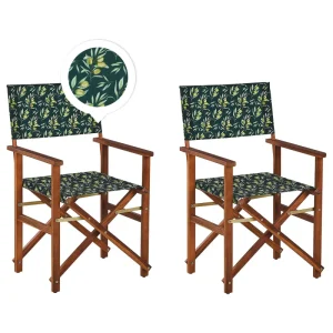 Pouf Portaoggetti Set 2 Garden Chairs CINE Acacia Wood Dark Green