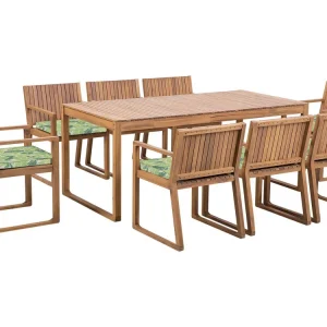 Pouf Portaoggetti Set da giardino legno di acacia marrone 8 posti cuscini foglie SASSARI
