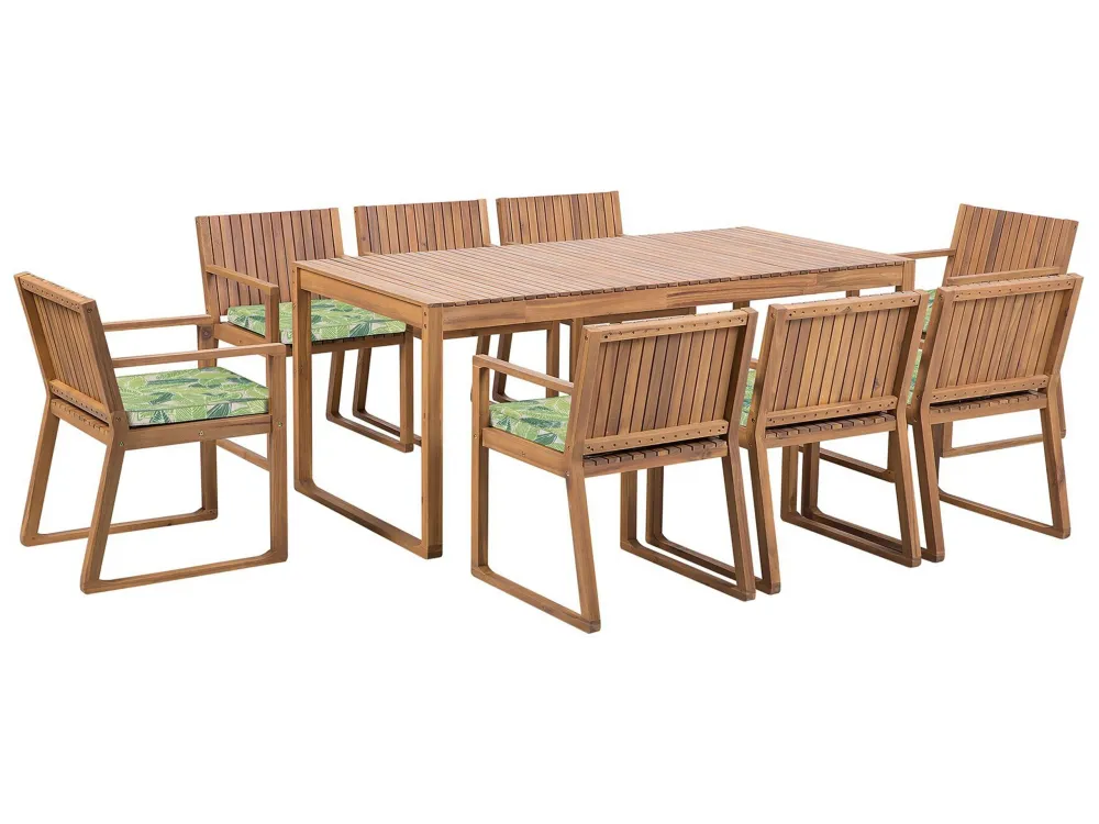 Pouf Portaoggetti Set da giardino legno di acacia marrone 8 posti cuscini foglie SASSARI