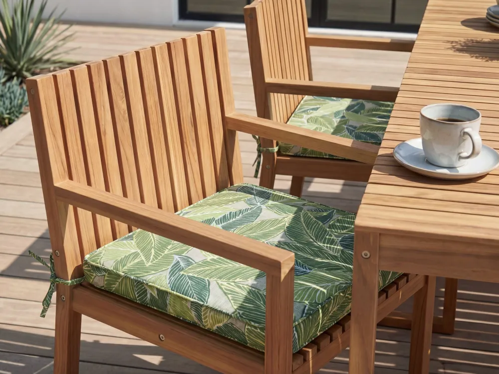 Pouf Portaoggetti Set da giardino legno di acacia marrone 8 posti cuscini foglie SASSARI
