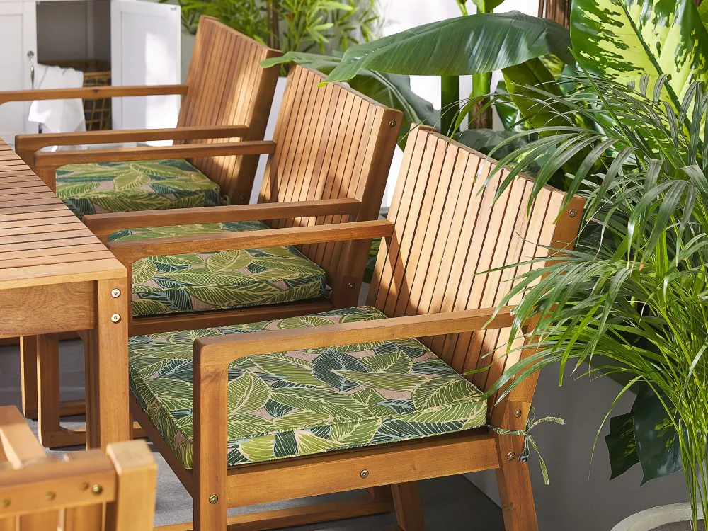 Pouf Portaoggetti Set da giardino legno di acacia marrone 8 posti cuscini foglie SASSARI