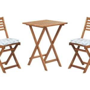 Pouf Portaoggetti Set da giardino legno marrone palese con cuscini azzurri/bianchi FIJI