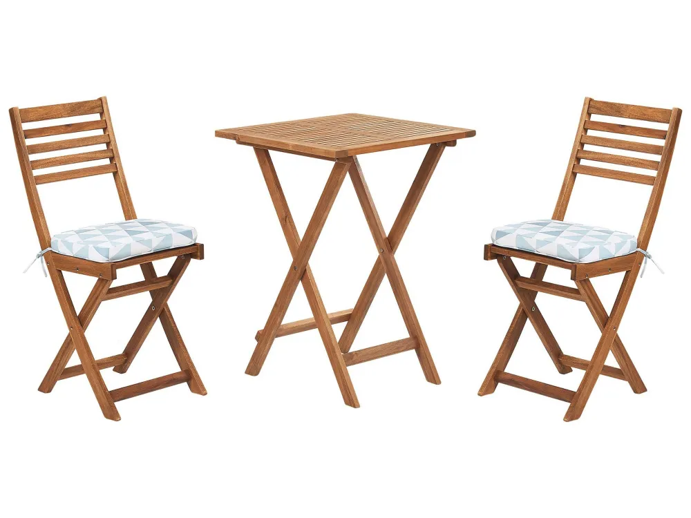 Pouf Portaoggetti Set da giardino legno marrone palese con cuscini azzurri/bianchi FIJI