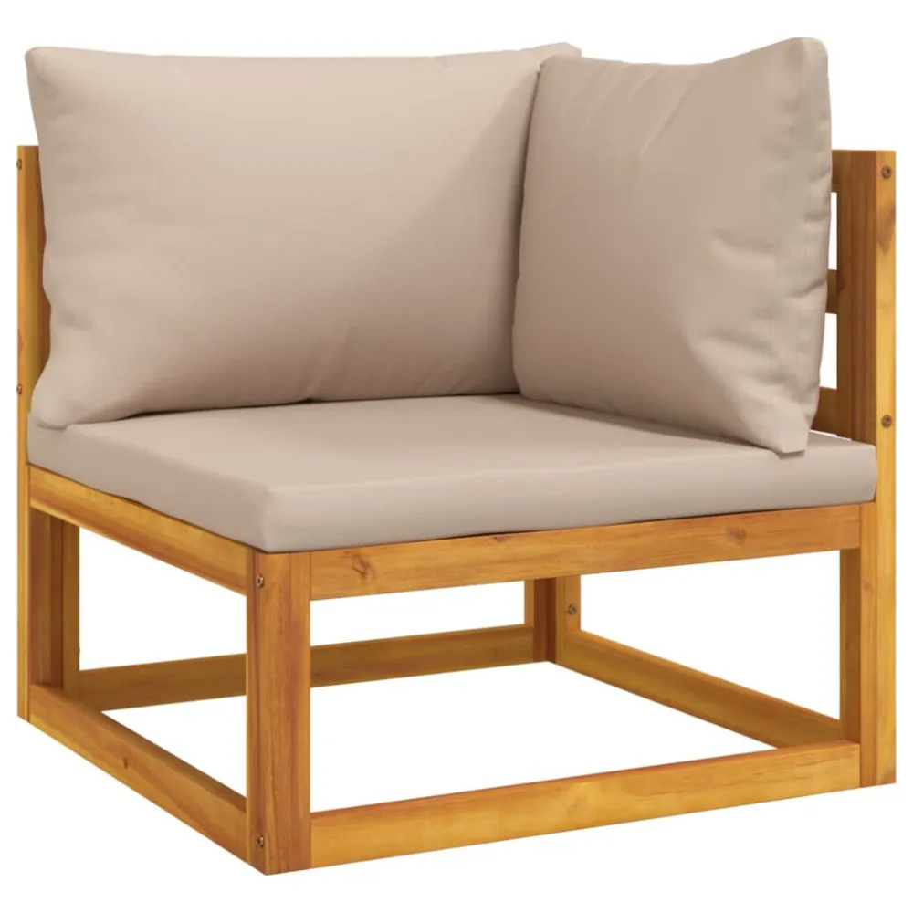 Pouf Portaoggetti Set Salotto da Giardino 7pz con Cuscini Tortora Legno Massello