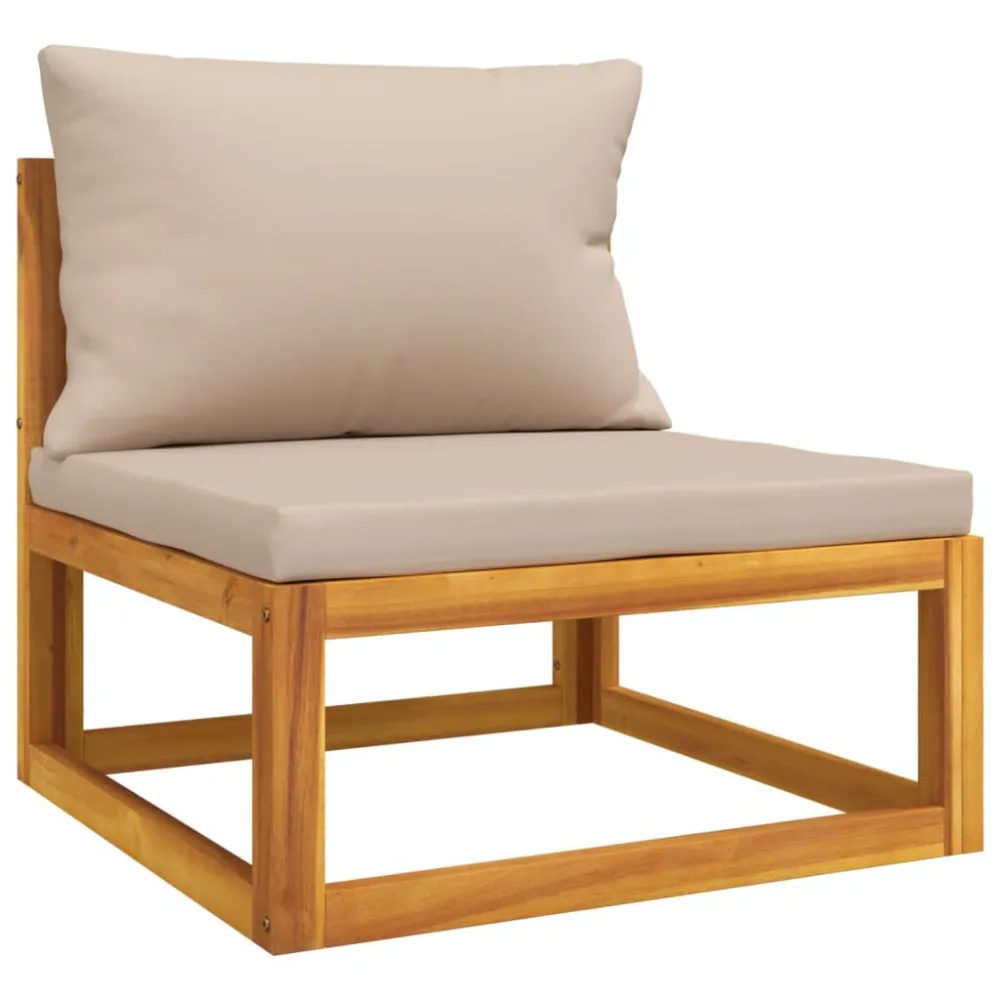 Pouf Portaoggetti Set Salotto da Giardino 7pz con Cuscini Tortora Legno Massello