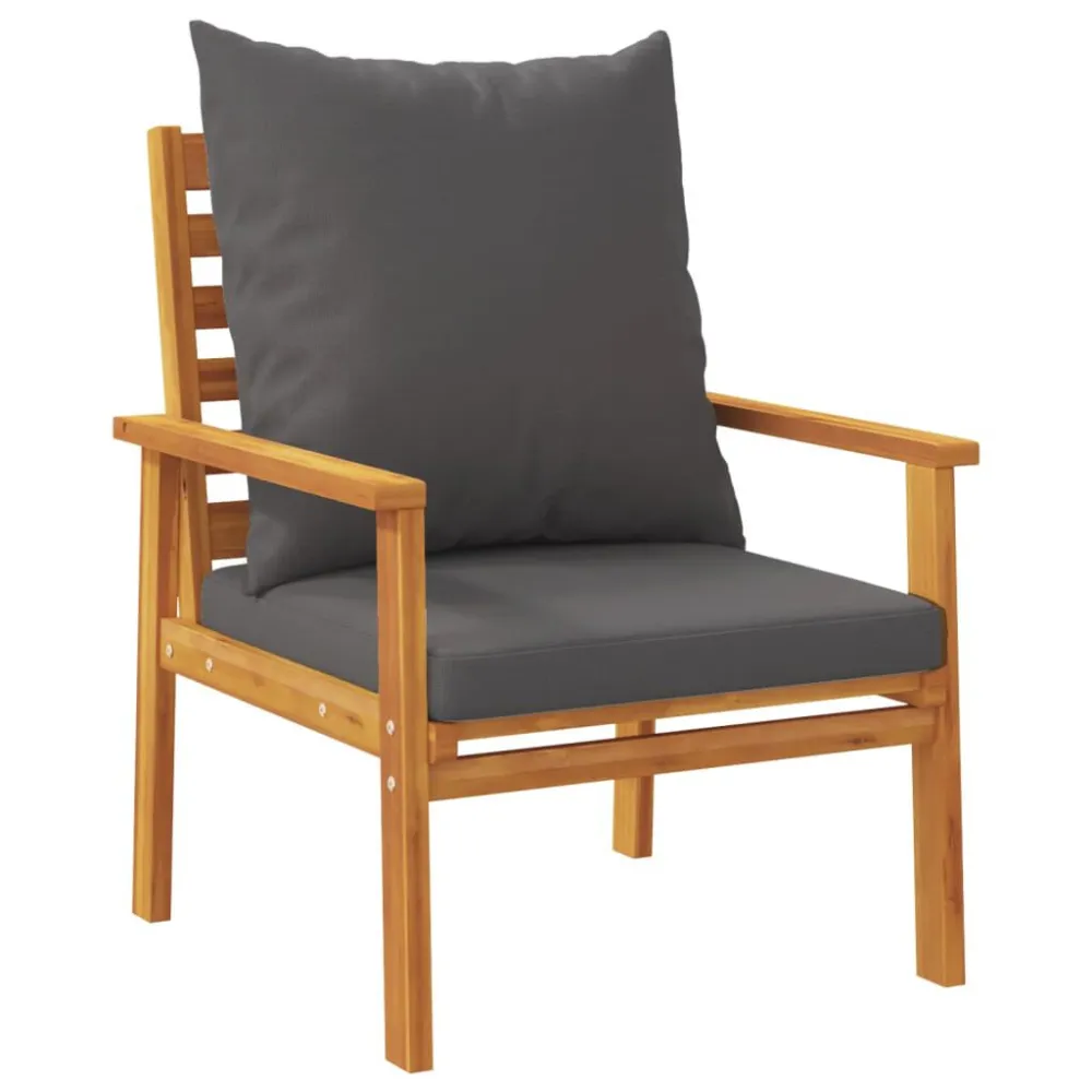Pouf Portaoggetti Set Salotto da Giardino 5 pz con Cuscini Legno Massello Acacia