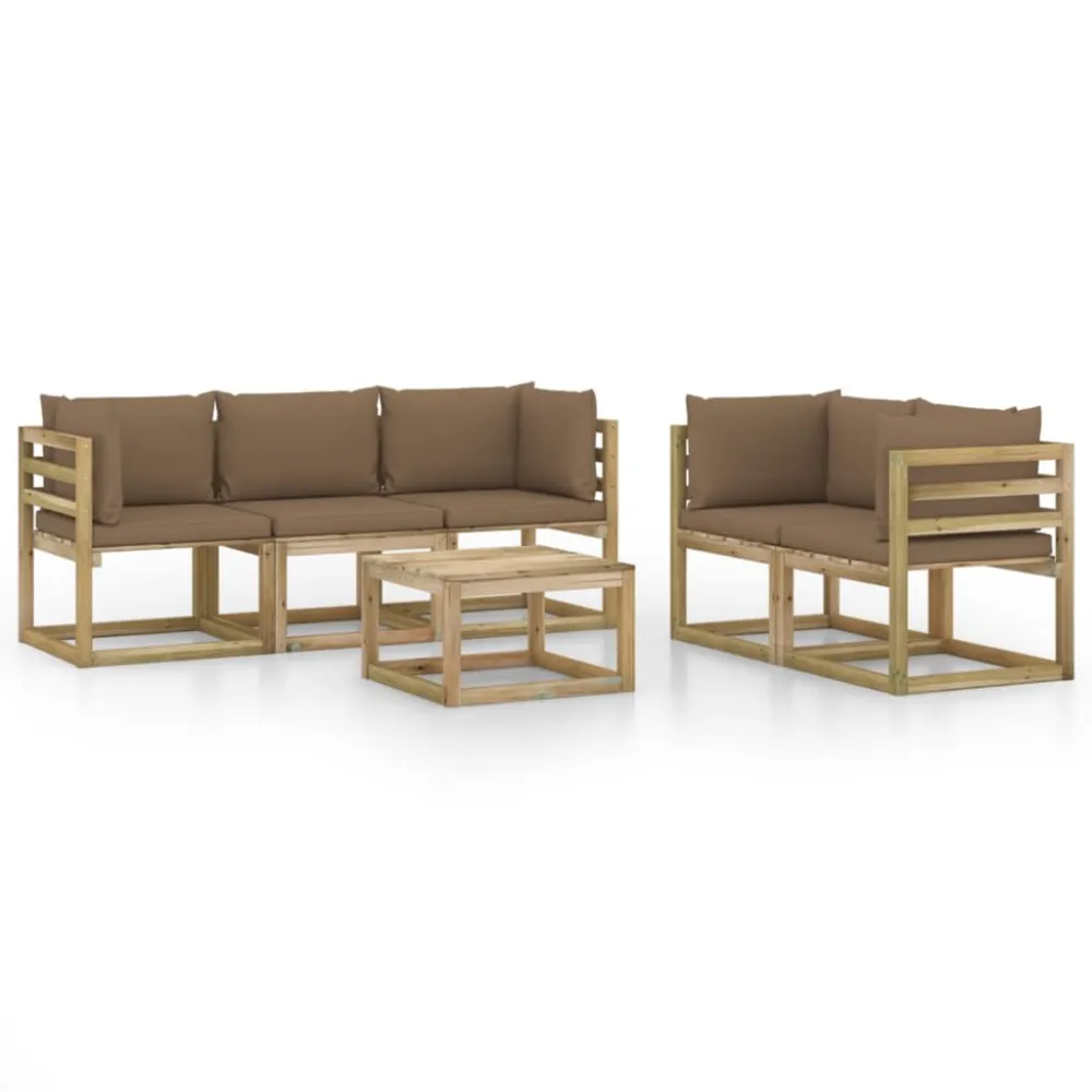 Pouf Portaoggetti Set Salotto da Giardino 6 pz con Cuscini Tortora