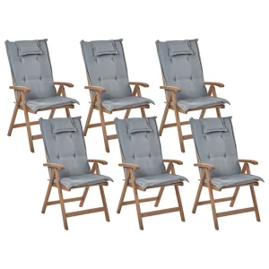 Pouf Portaoggetti Set di 6 sedie da giardino con cuscini AMANTEA Legno d'acacia Grigio