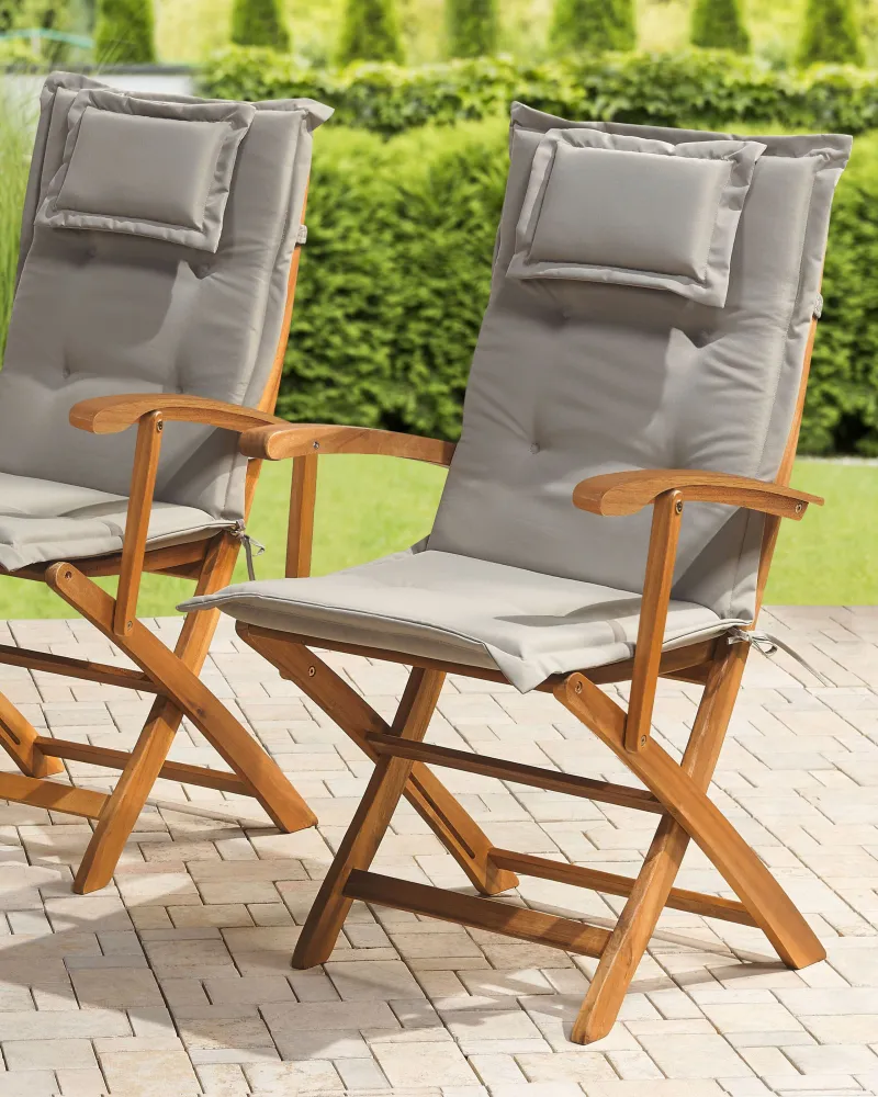 Pouf Portaoggetti Set di 2 sedie da giardino con cuscini MAUI Legno d'acacia Grigio