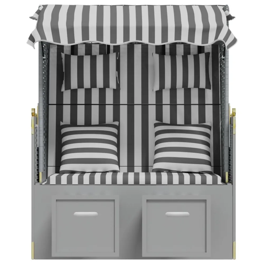 Pouf Portaoggetti Strandkorb Cuscini Polyrattan e Legno Massello Grigio e Bianco