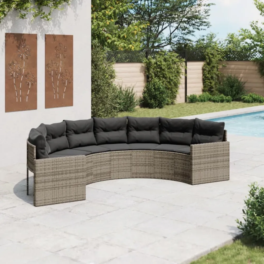 Premium Resina Sintetica Divano da Giardino con Cuscini Semicircolare Grigio Polyrattan