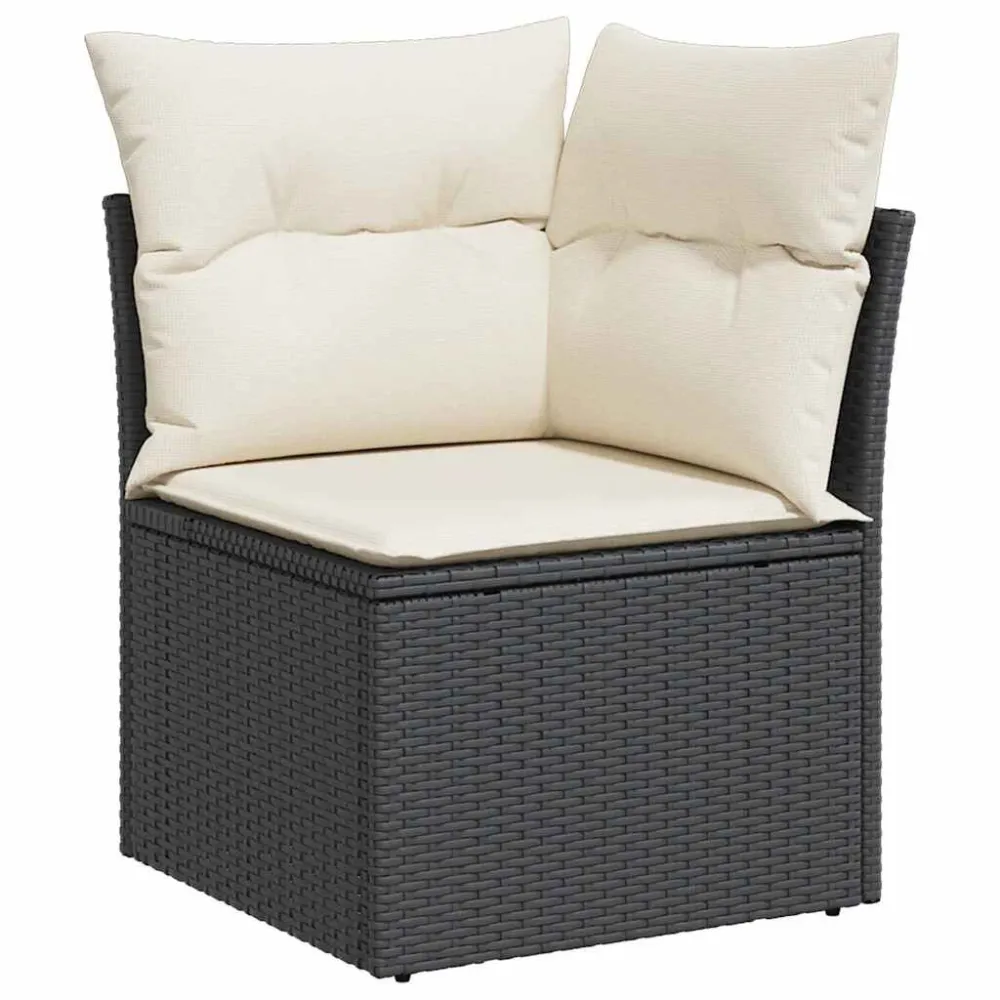 Sedia con Braccioli Divano Angolare da Giardino con Cuscini Nero Polyrattan