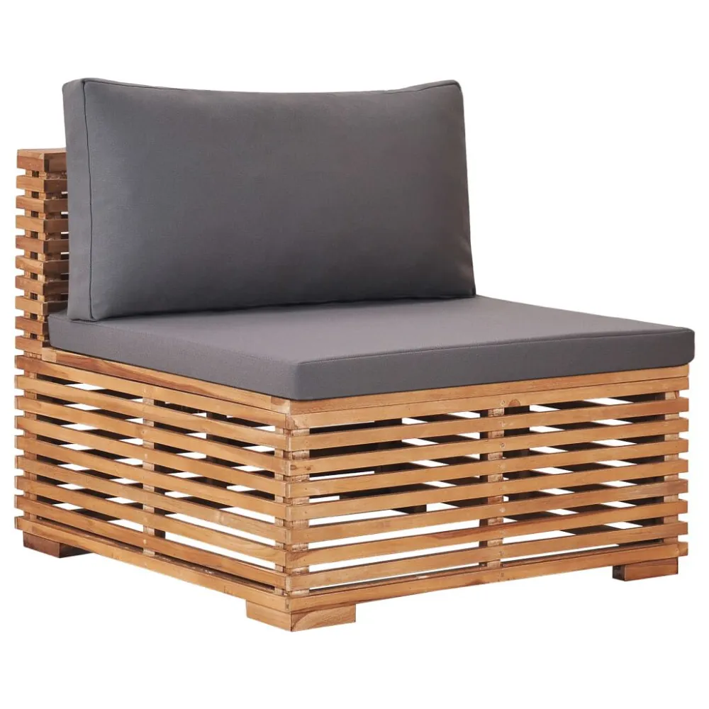 Sedia con Braccioli Divano Centrale da Giardino con Cuscino Grigio Massello di Teak