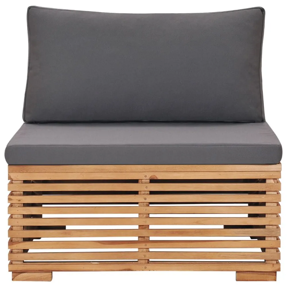 Sedia con Braccioli Divano Centrale da Giardino con Cuscino Grigio Massello di Teak