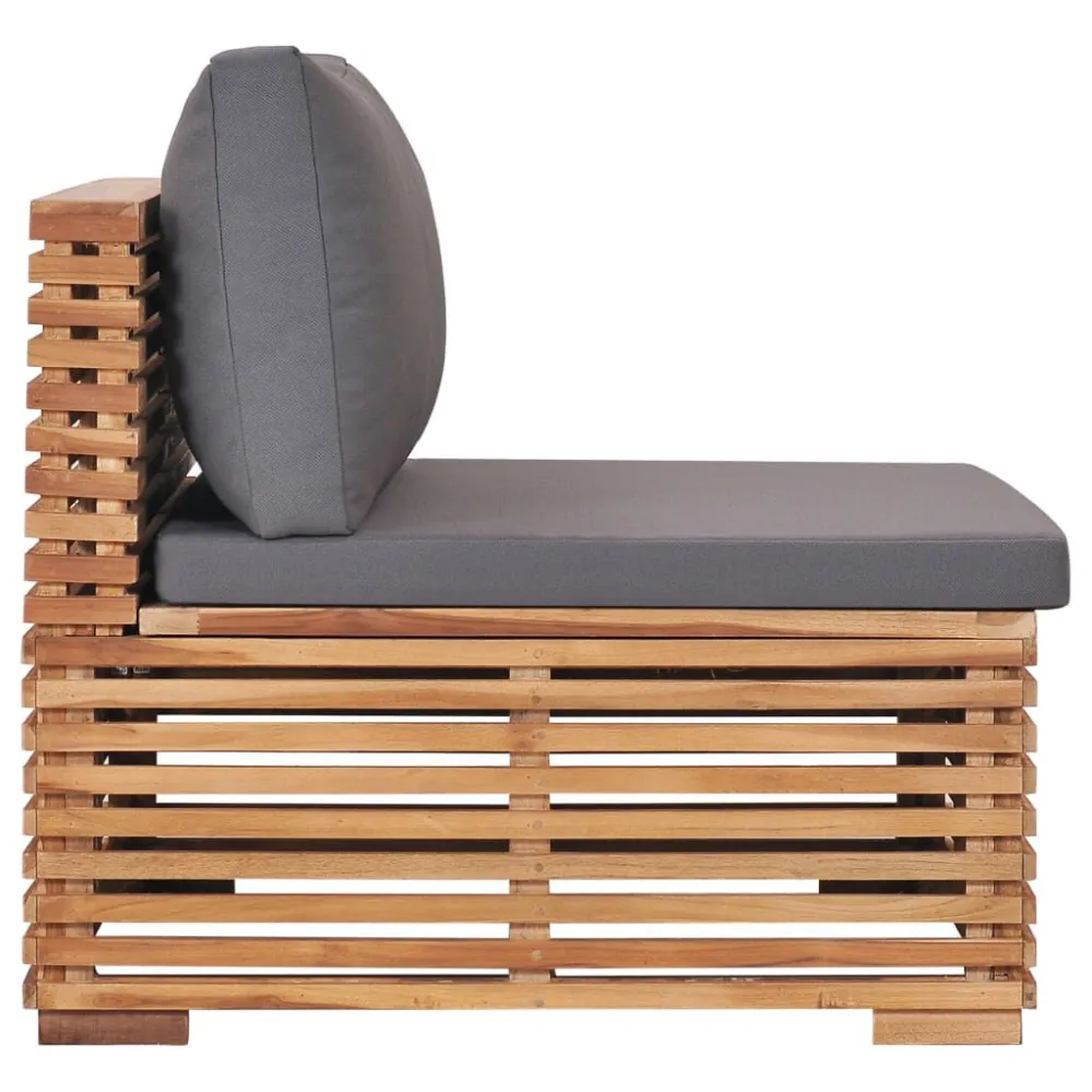 Sedia con Braccioli Divano Centrale da Giardino con Cuscino Grigio Massello di Teak