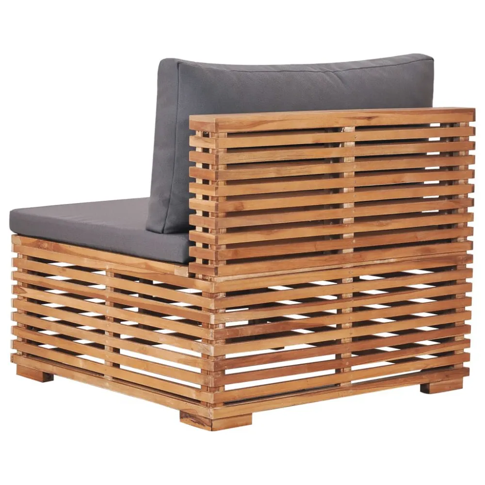 Sedia con Braccioli Divano Centrale da Giardino con Cuscino Grigio Massello di Teak