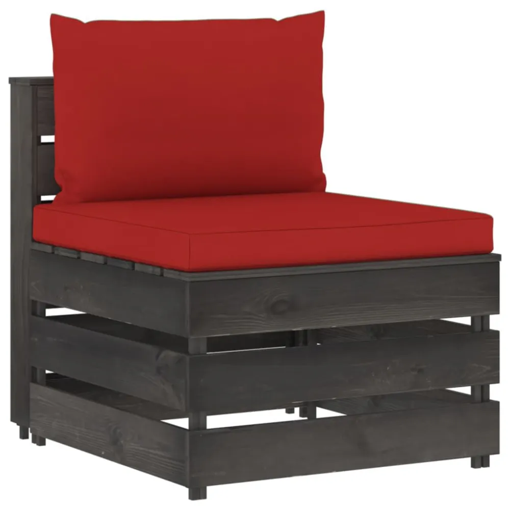 Sedia con Braccioli Divano Centrale Modulare con Cuscini Legno Impregnato Grigio