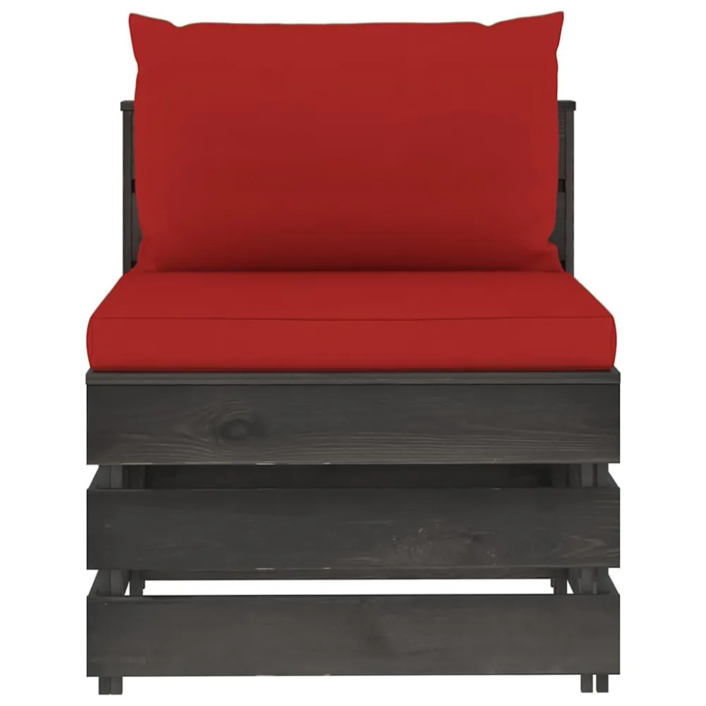 Sedia con Braccioli Divano Centrale Modulare con Cuscini Legno Impregnato Grigio