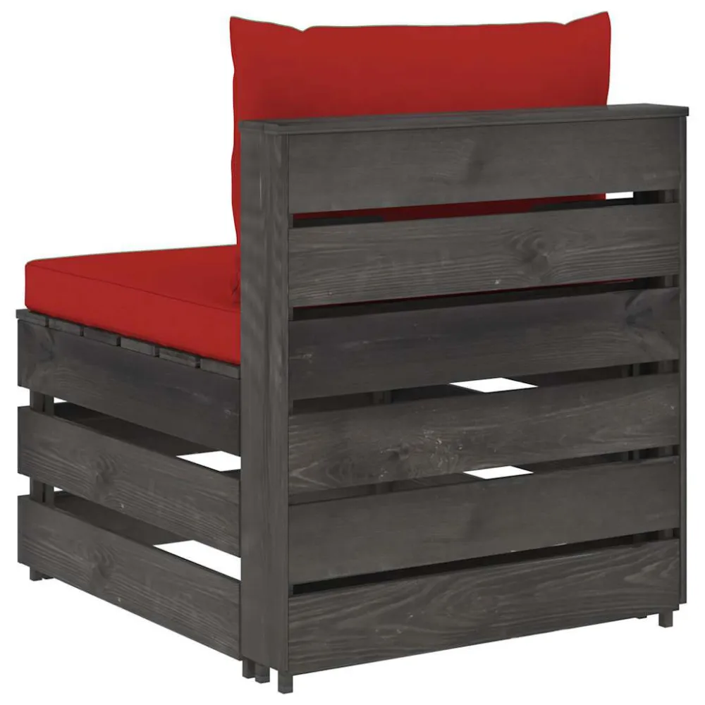 Sedia con Braccioli Divano Centrale Modulare con Cuscini Legno Impregnato Grigio