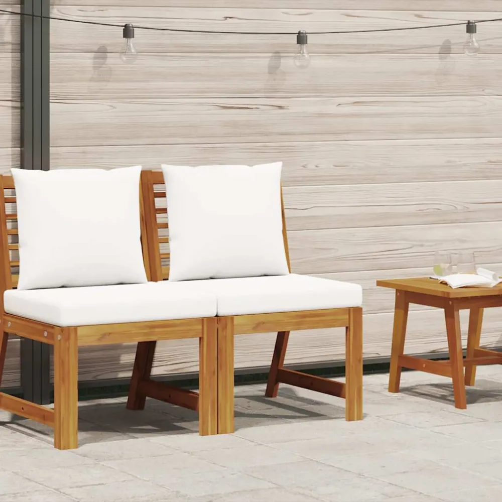 Sedia con Braccioli Divano Centrale Modulare con Cuscini Crema Massello Acacia