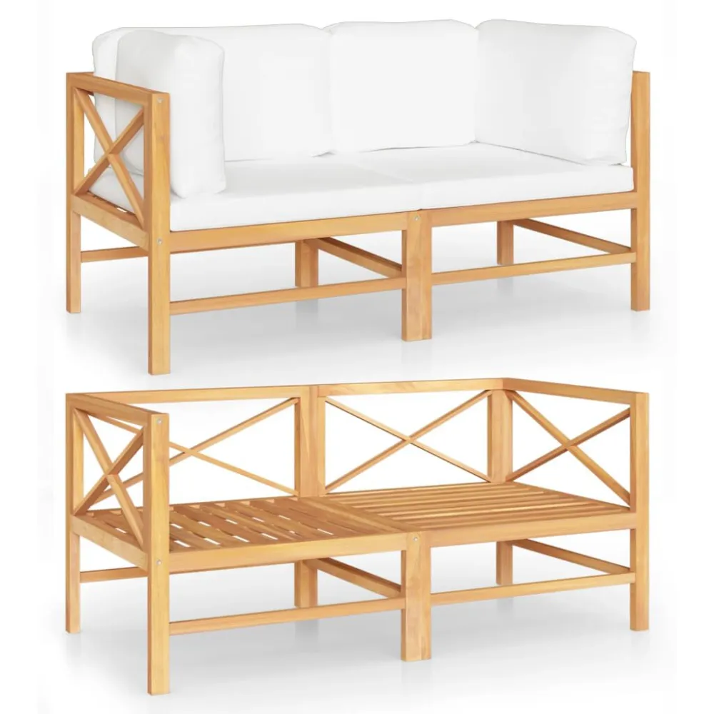 Sedia con Braccioli Divano da Giardino 2 Posti Cuscini Crema Legno Massello di Teak