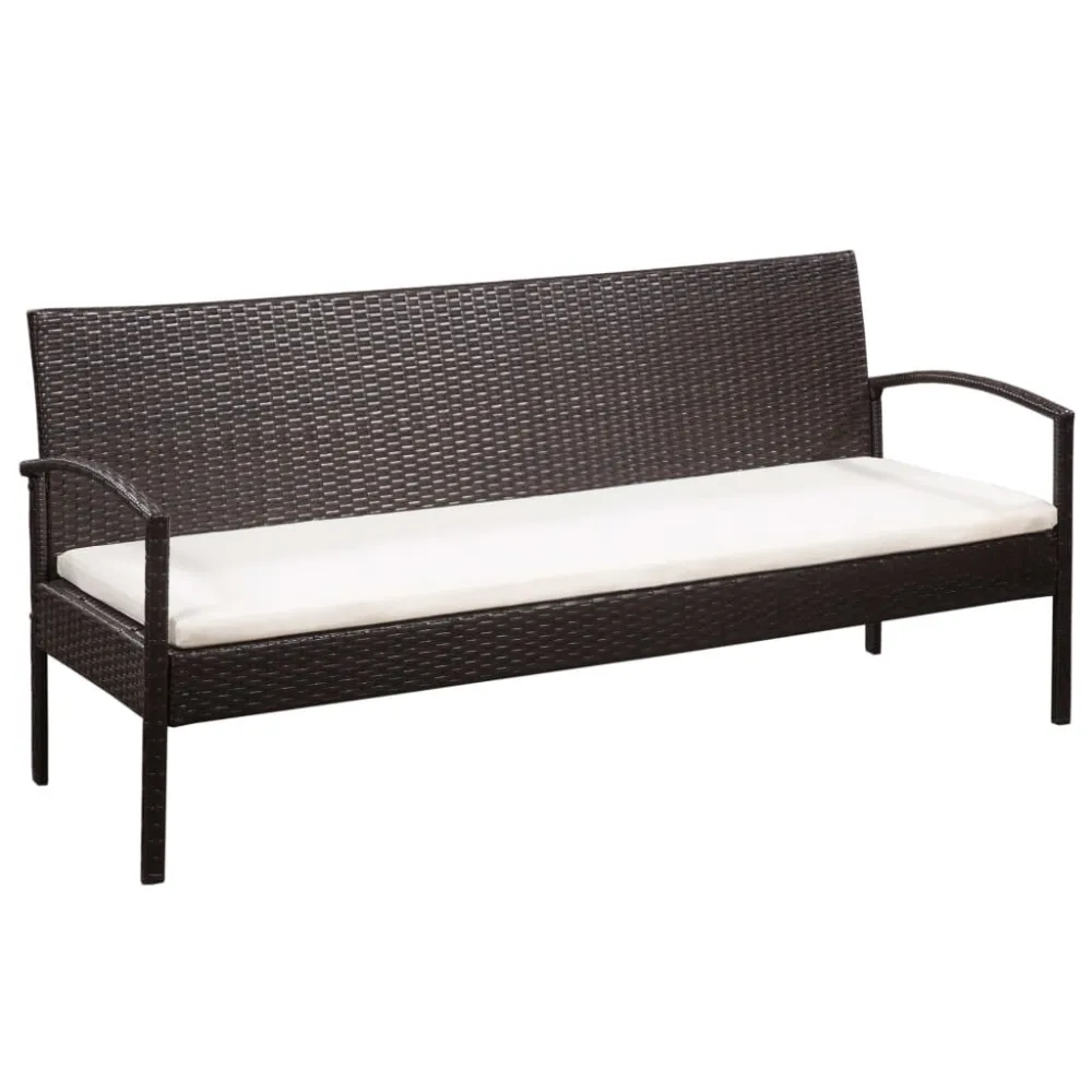 Sedia con Braccioli Divano da Giardino 3 Posti con Cuscini Marrone Polyrattan