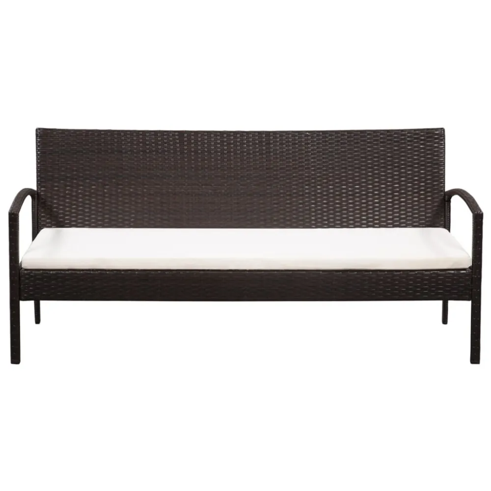 Sedia con Braccioli Divano da Giardino 3 Posti con Cuscini Marrone Polyrattan